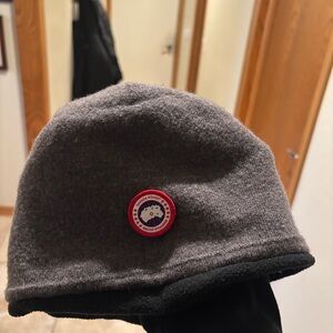 Canada Goose Men's Charcoal Gray Beanie with Red Logo Patch